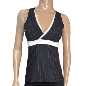 Lululemon Deep V Athletic Tank Pinstripe Mesh Yoga Sporty Black White Rare HTF